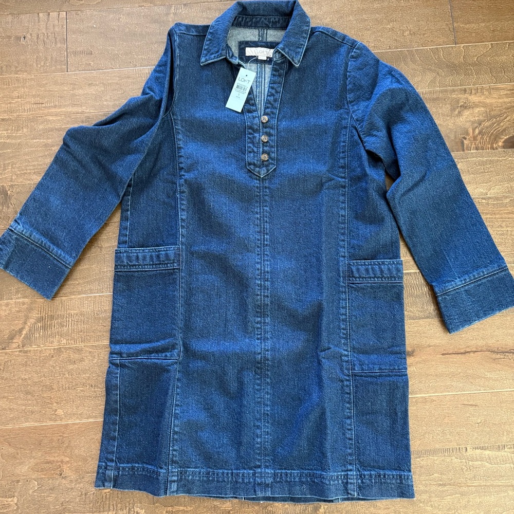 NWT Loft Long-Sleeved Petite Denim Dress